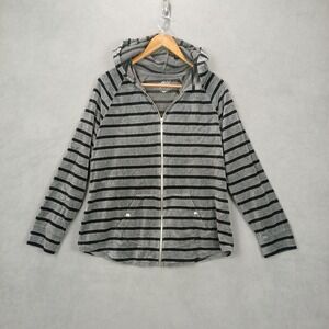 Style & Co. Sport Hoodie Womens Large Gray Black Stripes Cotton Zip Up Outerwear
